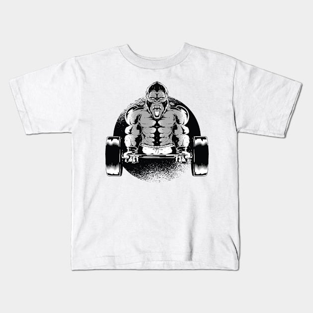 Cool Workout Gorilla Dumbell Kids T-Shirt by BamBam